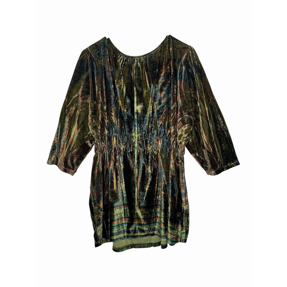 APT. 9 Women's 3X Green Paisley Velour Baby Doll Top Y2k Bohostyle - Picture 2 of 6
